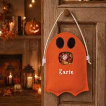 1pc Personalized Halloween "Trick Or Treat" Basket, Halloween Ghost Candy Bag, Customized Name Tote Bag, First Halloween Gift - Multicolor - View 3