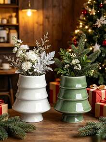 Creative Christmas Tree-Shaped Ceramic Succulent Planter For Gardening, European-Style Small Orchid Pot For Balcony Green Plants - Christmas Tree Stand - View 1