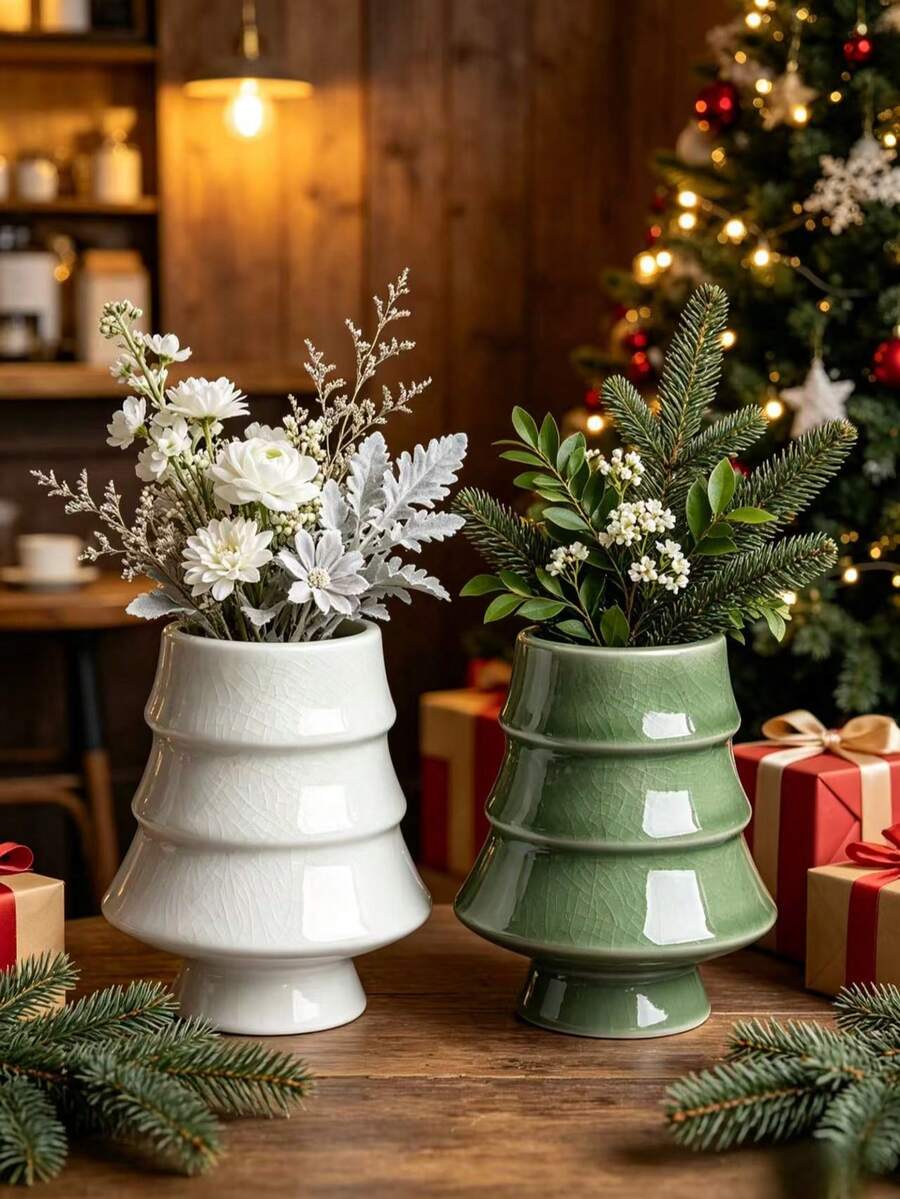 Creative Christmas Tree-Shaped Ceramic Succulent Planter For Gardening, European-Style Small Orchid Pot For Balcony Green Plants - Christmas Tree Stand - View 1