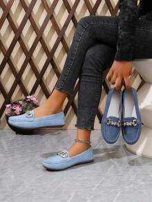 Sepatu Loafer Wanita Model Slip-On Elegan Serbaguna Terbaru untuk Musim Semi/Panas dengan Sol Lembut dan Nyaman - Hitam - View 1