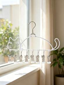1PC/5PCSCute Cat Shaped Clothes Hanger With Multi Clips, Non-Mark Sock Drying Rack, Household Laundry Hanging Holder For Socks, Underwear & Small Garments, Multi-Color Optional, Portable Laundry Organizer For Balcony Clothes Drying - Multiple Colors and Styles - View 20