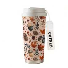 1pc/5pcs 500ml Thanksgiving Gift Insulated Stainless Steel Travel Coffee Mug, Beautiful Autumn Maple Leaf Acorn Pine Cone Full Print, Leak-Proof Portable Cup With COFFEE Lanyard, Thanksgiving Gift, Warm Gift For Her - Multi-color - Maple Leaf - View 6