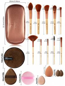 SEPROFE 18 Piece Bamboo Makeup Brush And Puff Tool Set, Includes 10 Professional Bamboo Handle Makeup Brushes, 7 Makeup Puffs For Removing Makeup And Base Makeup, 1 Zipper Makeup Bag, Soft For Easy Application With Natural Stereo Finish - Brown - View 8