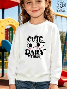 Girls' Cute Printed Drop-Shoulder Round-Neck Long-Sleeve Casual Sports Sweatshirt - White - View 1