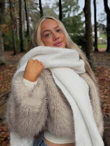 1pc Elegant Women's Knitted Scarf With Fringe - Comfortable, Windproof And Warm For Fall And Winter | Ideal Holiday Gift - White - View 2