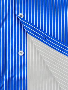 Kemeja Lengan Panjang Pria Ukuran Besar Ringan dengan Motif Garis-Garis Vintage, Kasual, dan Cetak Digital 3D untuk Perjalanan, Cocok untuk Komuter. - Biru - View 4