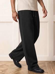 Voidago Solid Color Straight Leg Sweatpants, Loose Fit, Unisex, Casual Street Style, Comfortable, Suitable For All Seasons - Black - View 2