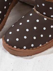 1 Pair Kids Snow Boots, Polka Dot Fashion Winter Thermal Lined Warm Slip-On Easy On & Off - Brown - View 7