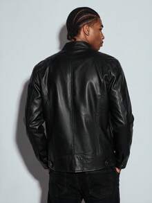 Modcrash Men's Jacket, Streetwear, Faux Leather, Zipper Relaxed Fit, Rave Motorcycle, Autumn Winter, Unisex Fall/Autumn/Winter - Black - View 9
