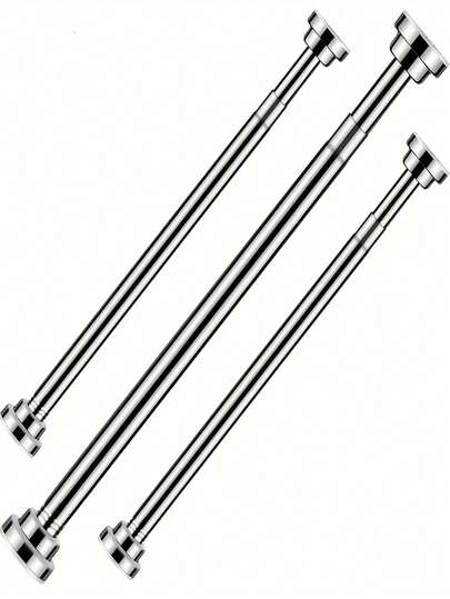 1pc Multi-Function No-Drill Telescopic Rod, Strong Spring, Easy Installation, Space-Saving Adjustable No-Drill Wall-Mounted Clothes Hanging Rod, Telescopic Clothes And Curtain Rod, Suitable For Bathroom, Bedroom, Living Room, Laundry Room, Balcony Storage Rack, Durable Plastic Design, Clothes Rack, Bathroom Organizer, Minimalist Style