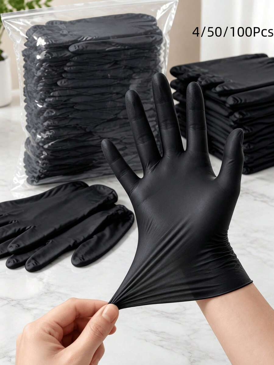 50/100pcs Disposable Black Nitrile Gloves, Suitable For Tattooing, Hairdressing, Pet Care, Kitchen Cleaning, Crafting, Home Cleaning, Daily Practical Use (No Box) 4/50/100pcs