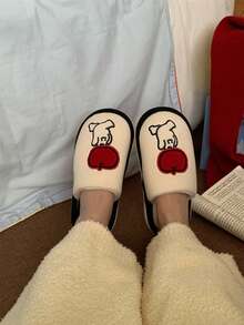 XIXITIAO Cute Creative Apple Slippers For Men & Women, Couple Color Block Striped Home Maternity Shoes, Indoor Warm House Slippers - White - View 2