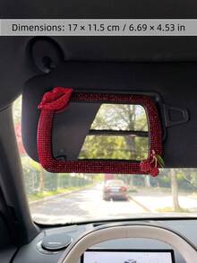 1PC Luxury Sparkling Rhinestone Red Lips Cherry Decor Car Sun Visor Makeup Mirror Grooming High Definition Mirror - Multicolor - View 2