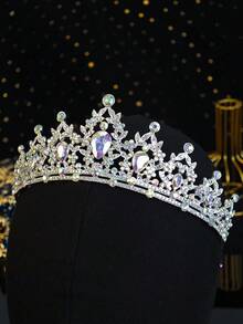 1件女款優雅水鑽公主皇冠水晶新娘髮冠，適用婚禮、舞會、生日派對，仙女風髮飾 - 彩色 - 查看 7