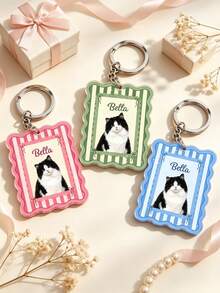 1pc Personalized Pet Photo Keychain, Custom Dog Or Cat Name Keyring, Pet Picture Charm, Cute Pet Lover Gift, Custom Keepsake For Dog & Cat Lovers - Multicolor - View 5