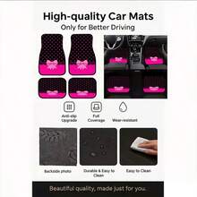 4pcs Set Polka Dot Bow Style Car Mats, Cute Girl Style Interior Decor, Suitable For SUV/Truck/Sedan/MPV Multiple Vehicle Models, Polyester Material Pet Friendly, Keep Your Car Interior Clean - Bowknot Polka Dot - View 3