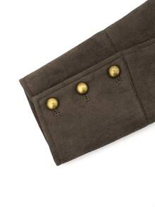 Women's Stand Collar Double Breasted Jacket, Shoulder Epaulette Decor Long Sleeve Slim Fit Vintage Coat - Brown - View 9
