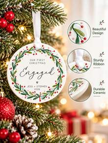 1 buah Ornamen Keramik Natal Pertama yang Dipersonalisasi, Nama dan Tahun yang Dapat Disesuaikan, Dekorasi Ornamen Pasangan, Kenang-kenangan Pertunangan, Hadiah Liburan untuk Tunangan, Dekorasi Gantung Pohon Natal, Pasangan yang Baru Bertunangan, Desain Hijau Pedesaan - MultiWarna - View 6