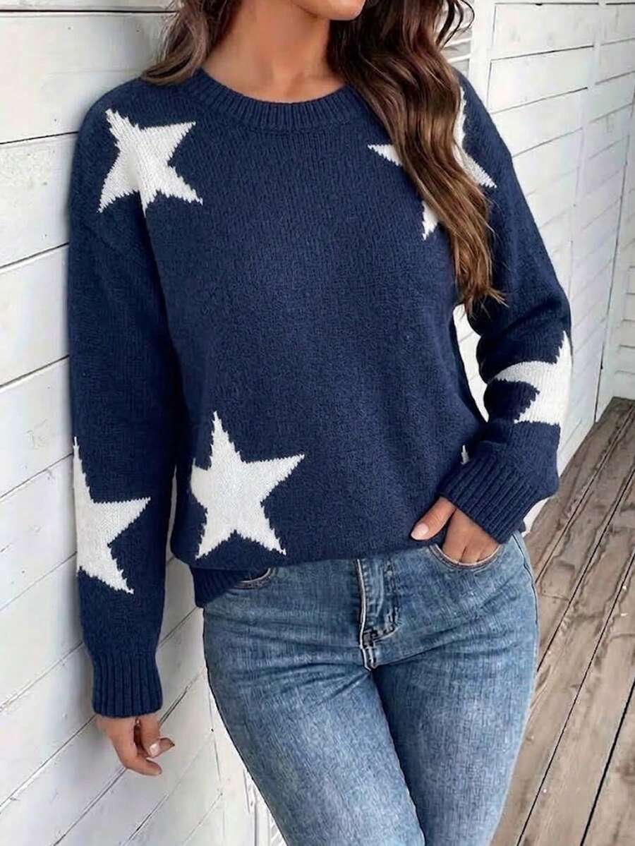 Girls' Teen Elegant Fashion Academy Casual Five-Point Star Round Neck ...