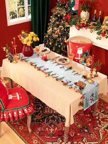 Christmas Snowman Snowflakes Xmas Tree Table Runner Party Decor Reusable Winter Xmas Kitchen Dining Table Runner Christmas Decorations - Multicolor - View 6