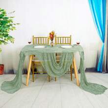 長方形桌巾 180*90CM、300*90CM、400*90CM，起司布桌巾，波希米亞風紗起司布桌布，鄉村風透明桌布，適用於婚禮、節日聚會、畢業派對、生日或節日派對蛋糕桌裝飾，浪漫宴會桌裝飾皺褶桌巾，適合戶外與室內使用，彩色桌布 - 薄荷綠 - 查看 6