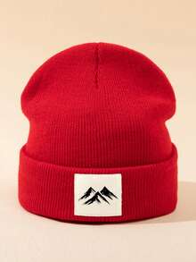 MAKEFGE 1pc Unisex Outdoor Casual Mountain Pattern Printed Fabric Label Autumn Winter Spring Warm Minimalist Fashion Soft Comfortable Beanie Knit Hat Suitable For Daily Wear - Mountain Pattern - View 16