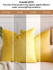 1/2 Pcs Plush Plush Decorative Throw Pillow Cover, Geometric Quilted Cushion Cover, Fluffy Soft Solid Color Rectangular Pillow Sham - Yellow - View 2