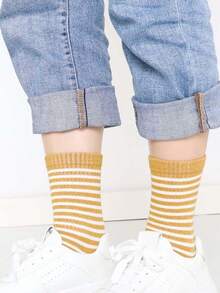 5 Pairs Women's Classic Retro Striped Design Mid-Calf Socks, Cute Casual Socks - Multicolor - View 7