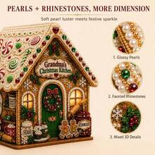 3D Wooden Christmas House Diamond Painting Kit, Pearl Rhinestone DIY Decor - View 3