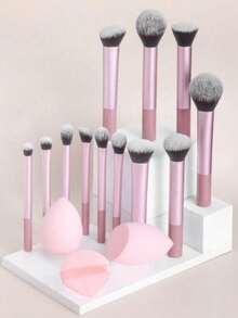 12pcs Multi-Function Makeup Brush Set, Includes Powder Brush - Pink - View 2