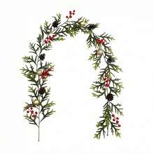 Christmas Pine Needle Garland With Red Berry And Ball Hanging Vines - Gold - View 6