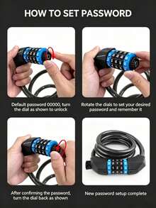 1pc 5-Digit Combination Bicycle Steel Cable Lock, 1.2m Adjustable Anti-Theft Bike Lock With Mounting Bracket - Multicolor - View 4