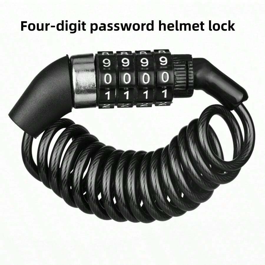 1pc 4-Digit Combination Spring Lock, Compact Steel Cable Wrap Lock, Anti-Theft Lock For Cycling Helmet - Multicolor - View 1