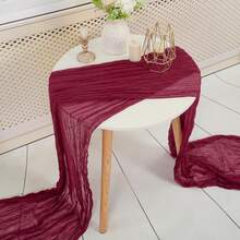 長方形桌巾 180*90CM、300*90CM、400*90CM，起司布桌巾，波希米亞風紗起司布桌巾，鄉村風透明桌巾，適用於婚禮、節日派對、畢業派對、生日或節日派對，蛋糕桌裝飾，浪漫宴會桌裝飾，皺褶桌巾，室內外皆適用，彩色桌巾 - 酒紅色 - 查看 6