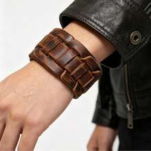 2pcs Vintage Dual Style Woven Fashion Textured Bracelets Suitable For Men's Daily Casual Wear Exquisite Bracelet Gift For Men - Brown - View 4