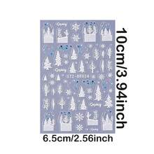 3 Sheets 5D Embossed Winter Snowflake Nail Stickers - 3D Blue Snowy Forest, Christmas Tree & Rhinestone Decals For DIY Holiday Manicure, Elegant Seasonal Nail Art Decor & Gift For Women Girls - White - View 5