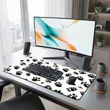 White Background Dog Paw Print Pattern Gaming Mouse Pad, Non-Slip Rubber Desk Mat, Smooth Sliding Surface, Suitable For PC Laptop Office Home, Cute Abstract Art Decor, Back To School Supplies - A - View 10