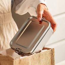 1pc Stainless Steel Lunch Box, Leak-Proof Clip-Lock Food Storage Container, Portable Metal Bento Box, Suitable For Work, School, Picnic, Reusable Meal Prep Container - Multicolor - View 7