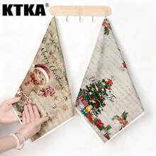 2Pcs Christmas Kitchen Dish Towel Set, Vintage Gingerbread Man & Christmas Tree Print, Xmas Kitchen Decor Hand Towel, Christmas Holiday Gift - Multicolor - View 3