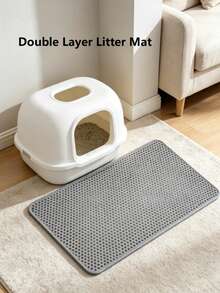 1pc EVA Cat Litter Mat, Double Layer One-Piece Single Opening Washable Litter Trapping Mat For Indoor Household Cats - Grey - View 6