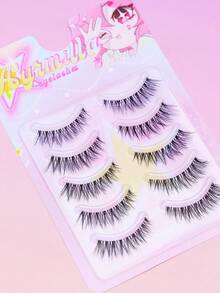 5 Pairs Fox Eye Full Strip False Eyelashes, Slender Elongated Outer Corner Lashes, Soft Thin Band, Fluffy Natural Voluminous, Comes With Makeup Tool Gift, Suitable For Charming Cat Eye Makeup - Black - View 5