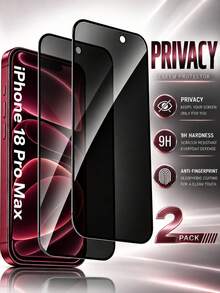 DUTRIEUX 2pcs Privacy Tempered Glass Screen Protector Compatible With IPhone 18 Pro Max/18 Pro/17/16 Pro Max/16 Pro/16 Plus/16/15/14/13/12/11/XS/XR, 9H Anti-Spy Privacy Screen Film, Full Coverage, Anti-Scratch, Anti-Fingerprint, Dust Resistant, Bubble-Free, Smooth Touch, Easy Installation Phone Accessories - Black - View 1