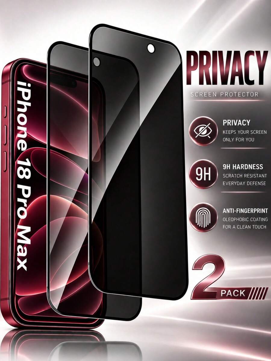 DUTRIEUX 2pcs Privacy Tempered Glass Screen Protector Compatible With IPhone 18 Pro Max/18 Pro/17/16 Pro Max/16 Pro/16 Plus/16/15/14/13/12/11/XS/XR, 9H Anti-Spy Privacy Screen Film, Full Coverage, Anti-Scratch, Anti-Fingerprint, Dust Resistant, Bubble-Free, Smooth Touch, Easy Installation Phone Accessories - Black - View 1