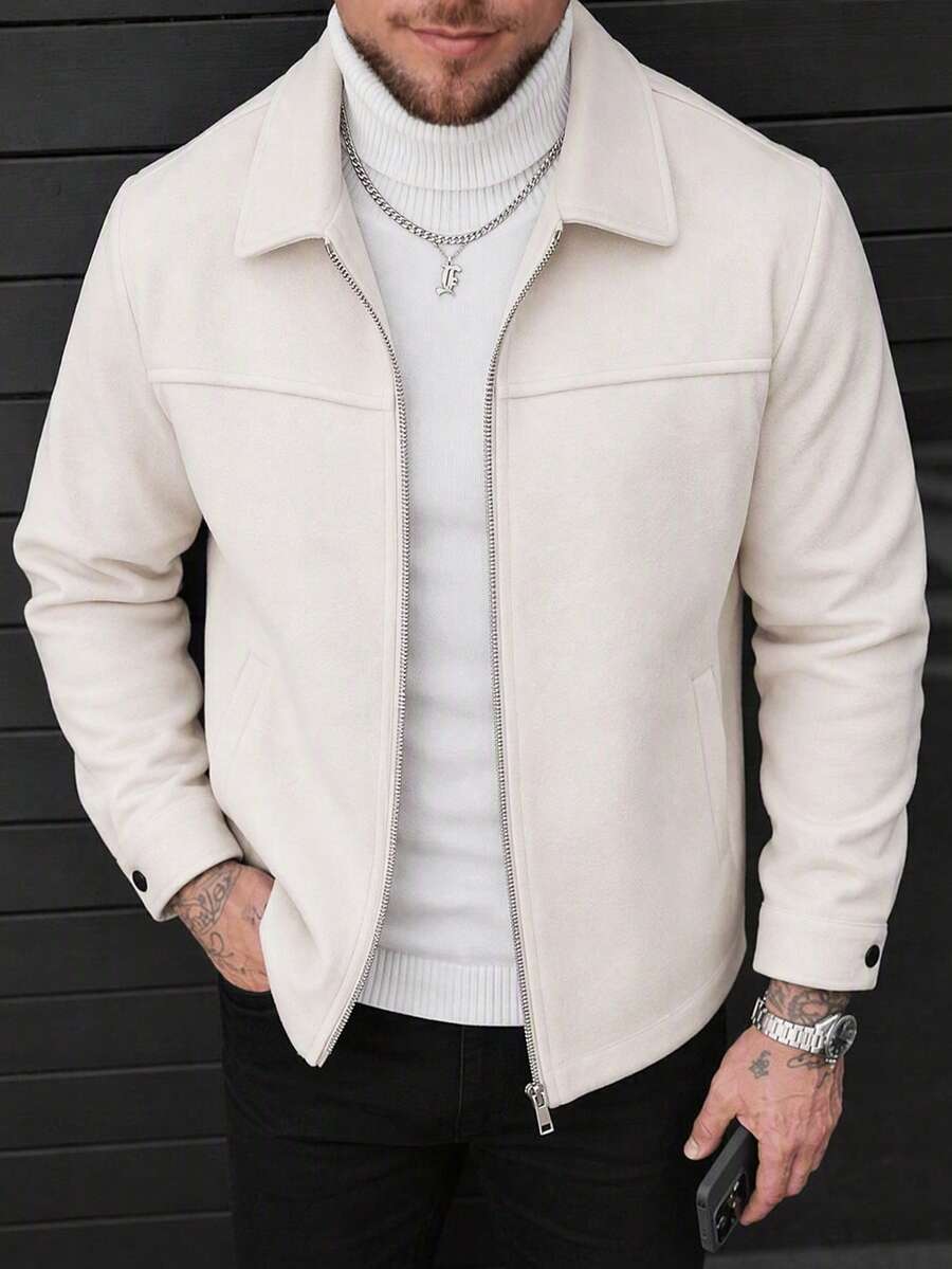 Men's Casual Fashion Versatile Minimalist Elegant Apricot Dragon & Phoenix Wool Blend - Apricot - View 1