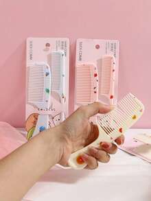 2 Pcs Fruit Pattern Comb Set - Durable ABS Plastic Rat Tail Comb With Fine & Wide Teeth For Smoothing Styling, Suitable For All Hair Types - Multicolor - View 3