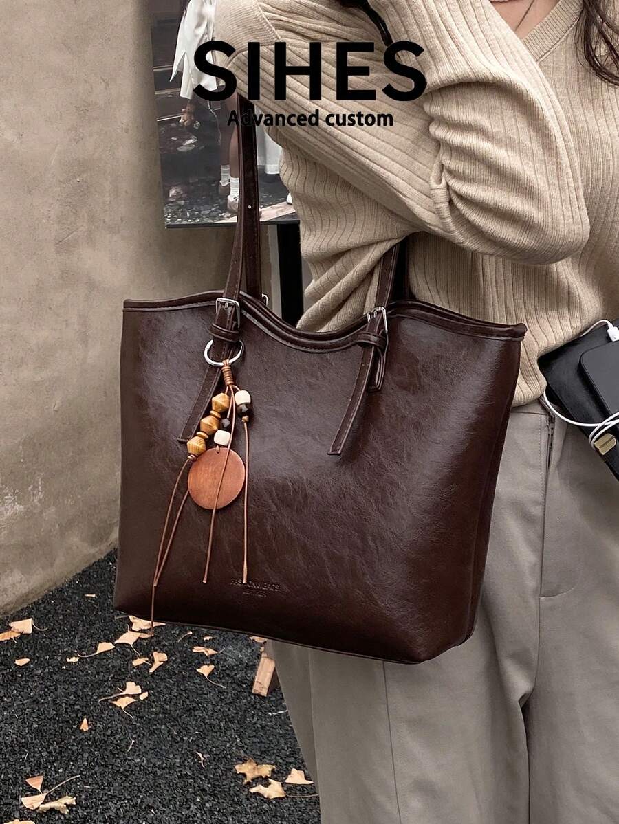 1pc Solid Color PU Leather New Women's Backpack, Fashionable Large Capacity Tote Bag, Zipper Closure, Dual Handles, Suitable For Commuting, Shopping, Dating, Outings