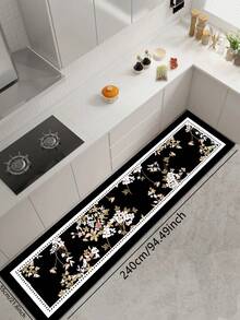 1pc Black Background Vintage Floral Branch Diatom Mud Mat, 3.5mm Cuttable, Water Absorbent & Non-Slip, Kitchen Carpet Bathroom Floor Mat Outdoor Garden Decor Multi-Scene Applicable - Multicolor - View 15