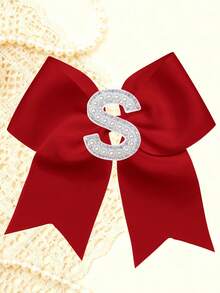 1pc Personalized A-Z Letter Bow Hair Clips For Little Girls, Red Ribbon Bow With Pearl Rhinestone Initial, Cute Daily Hairstyle Decorations - Red - View 12