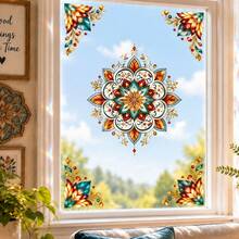 Floral Mandala Window Film, Static Cling Colorful Glass Sticker, Rainbow Glass Decal, Home Kitchen Bathroom Window Decoration - Window Film - View 1