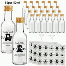 3/35個 0.85/1.7盎司迷你飲料分裝瓶，附熊圖案感謝貼紙，空塑膠瓶含蓋子與漏斗，嬰兒派對桌飾派對用品，適用新生兒歡迎、性別揭曉、洗禮、受洗及賓客禮物 - H26-透明 - 查看 19